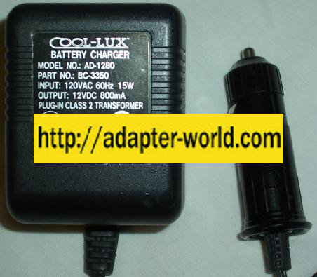COOL-LUX AD-1280 AC ADAPTER 12VDC 800MA BATTERY CHARGER